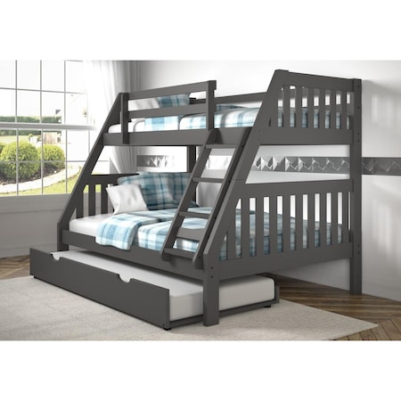 Donco Kids Donco Kids PD-1018-3DG-TF-503 Twin Over Full Mission Bunk Bed with Twin Trundle; Dark Grey PD_1018_3DG_TF_503